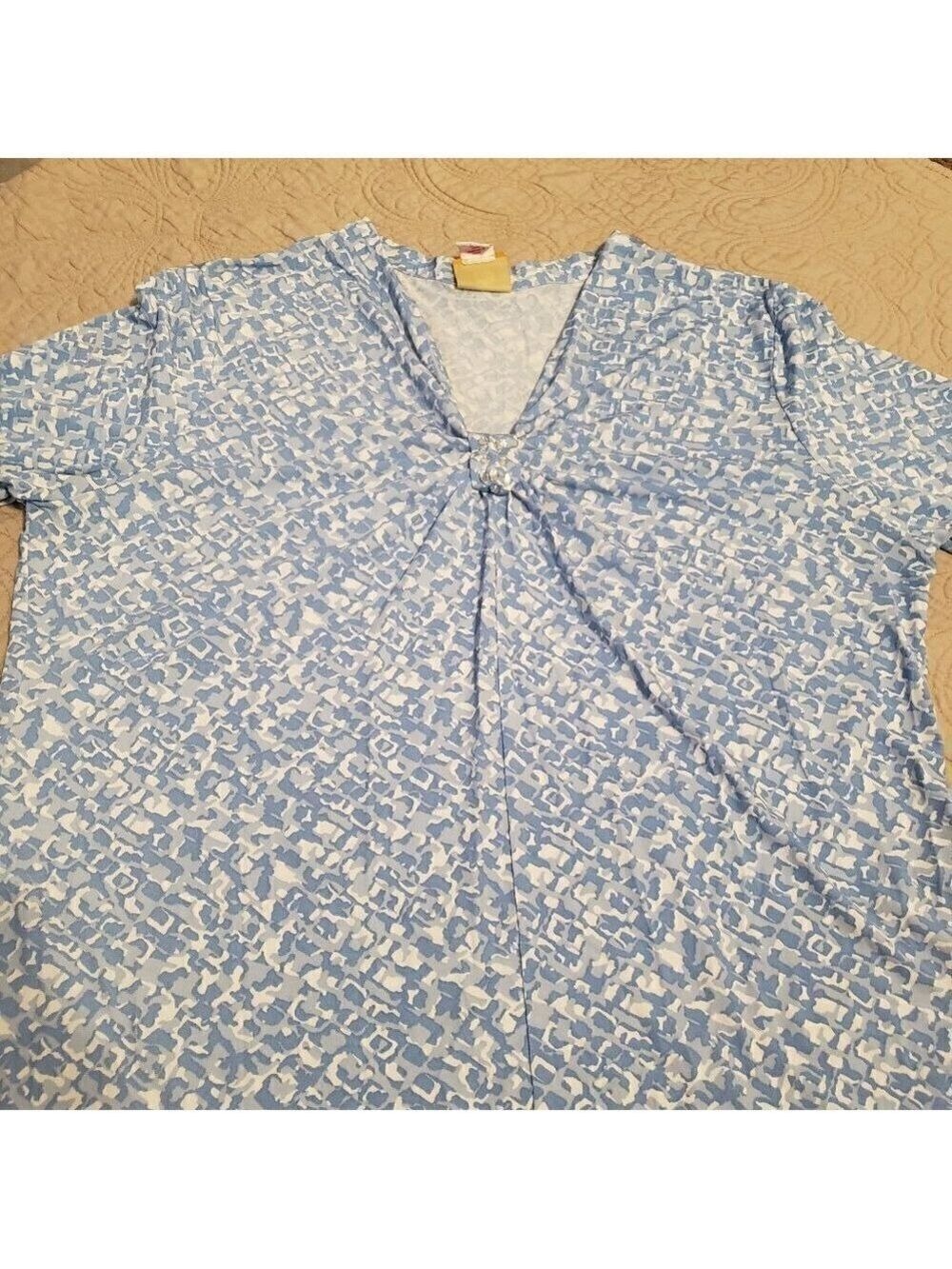 Ruby Rd. 3/4 Sleeve Embellished V-Neck Knot Top